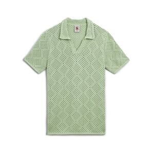 NWT Dandy Del Mar The Antibes Crochet Shirt Knit Button Camp Woven Collar Green